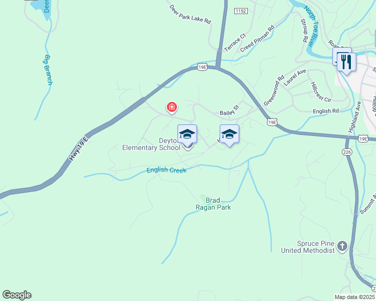 map of restaurants, bars, coffee shops, grocery stores, and more near 308 Harris Street in Spruce Pine