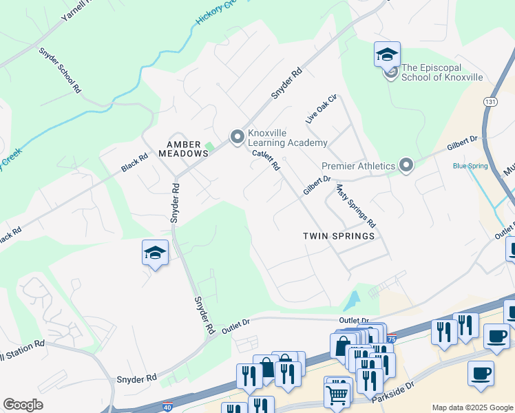 map of restaurants, bars, coffee shops, grocery stores, and more near 11433 Alanridge Lane in Knoxville