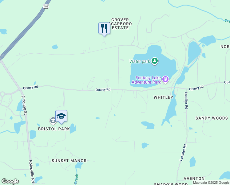map of restaurants, bars, coffee shops, grocery stores, and more near 3340 Quarry Road in Wake Forest