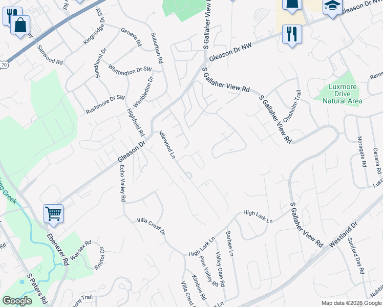 map of restaurants, bars, coffee shops, grocery stores, and more near 8627 Ashbourne Way in Knoxville
