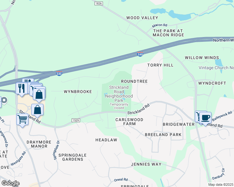 map of restaurants, bars, coffee shops, grocery stores, and more near 9613 Rock Creek Road in Raleigh