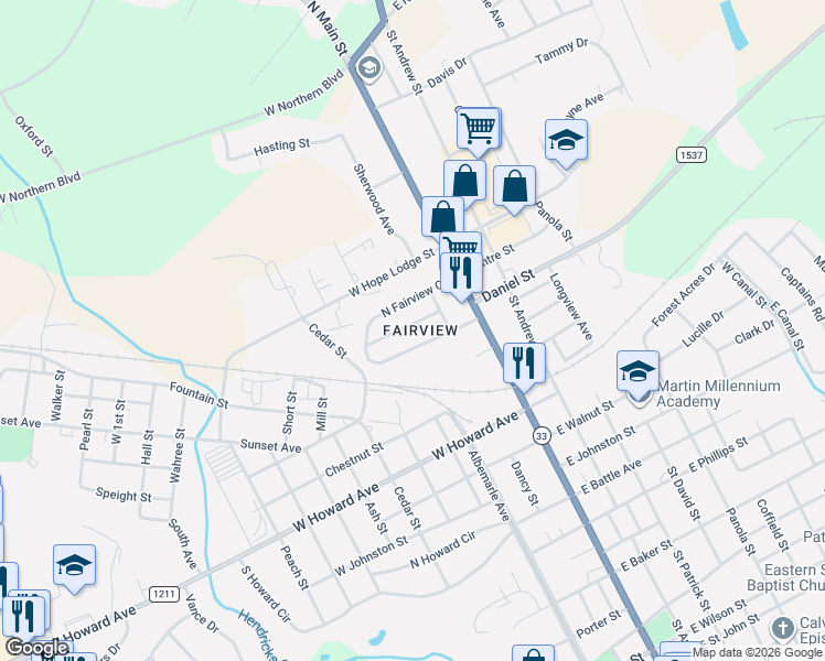 map of restaurants, bars, coffee shops, grocery stores, and more near 111 Mayo Street in Tarboro