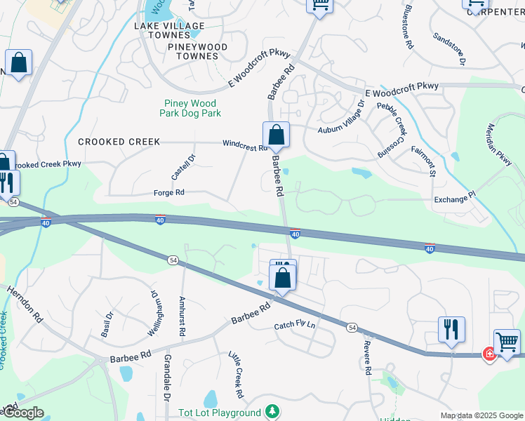 map of restaurants, bars, coffee shops, grocery stores, and more near 1125 Forge Road in Durham