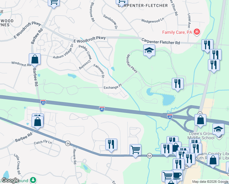 map of restaurants, bars, coffee shops, grocery stores, and more near 1135 Metropolitan Drive in Durham