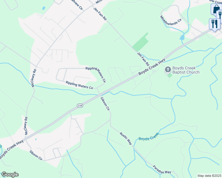 map of restaurants, bars, coffee shops, grocery stores, and more near 2109 Frewin Court in Sevierville