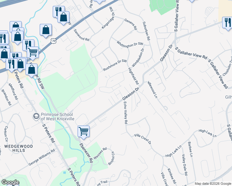 map of restaurants, bars, coffee shops, grocery stores, and more near 306 Althrope Way in Knoxville