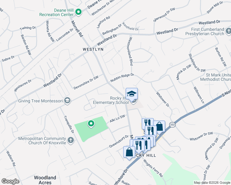 map of restaurants, bars, coffee shops, grocery stores, and more near 1013 Morrell Road in Knoxville