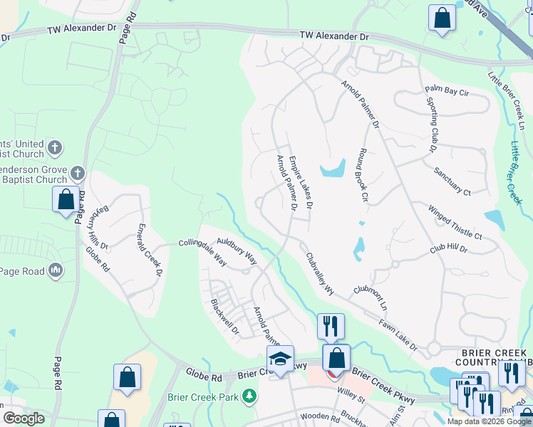 map of restaurants, bars, coffee shops, grocery stores, and more near 9628 Club Valley Way in Raleigh