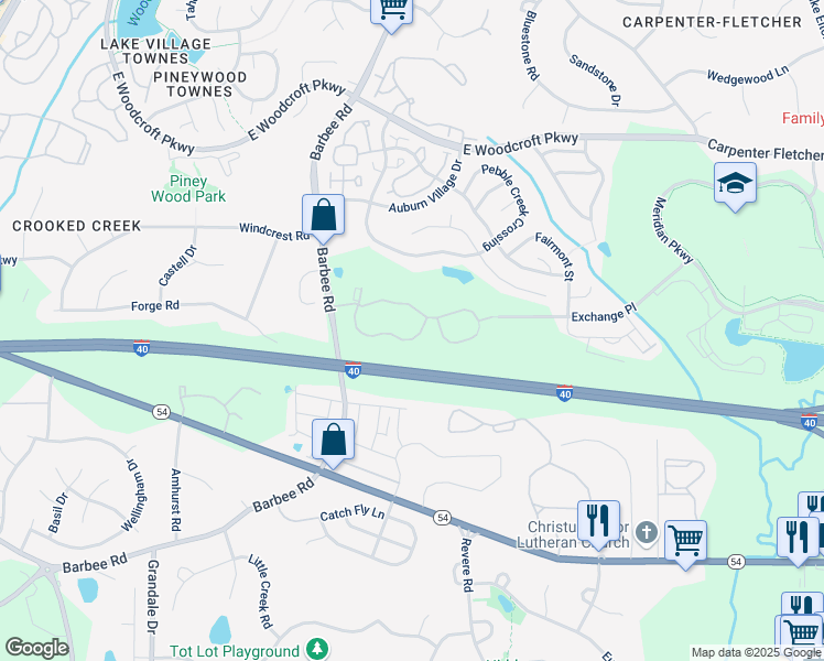 map of restaurants, bars, coffee shops, grocery stores, and more near 1400 Exchange Place in Durham