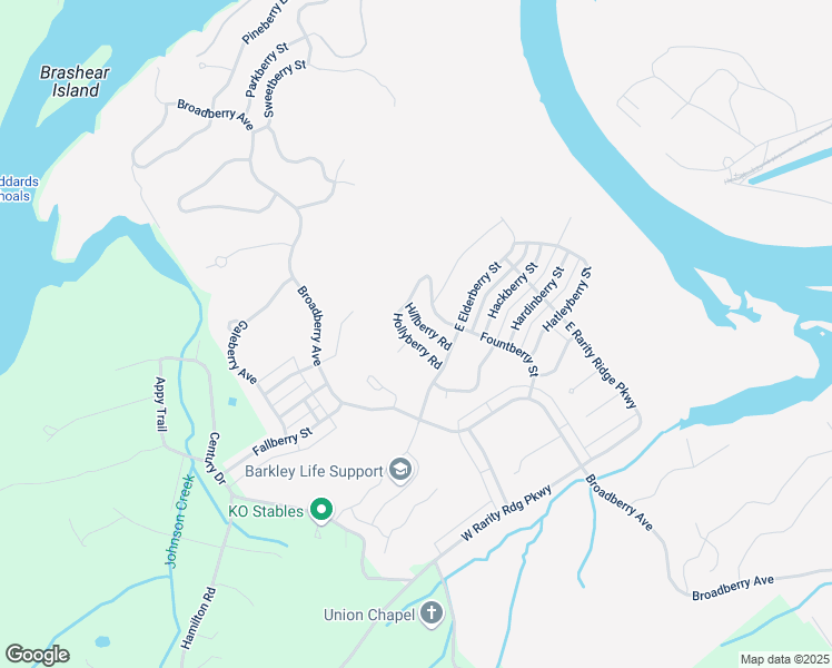 map of restaurants, bars, coffee shops, grocery stores, and more near 104 Hollyberry Road in Oak Ridge