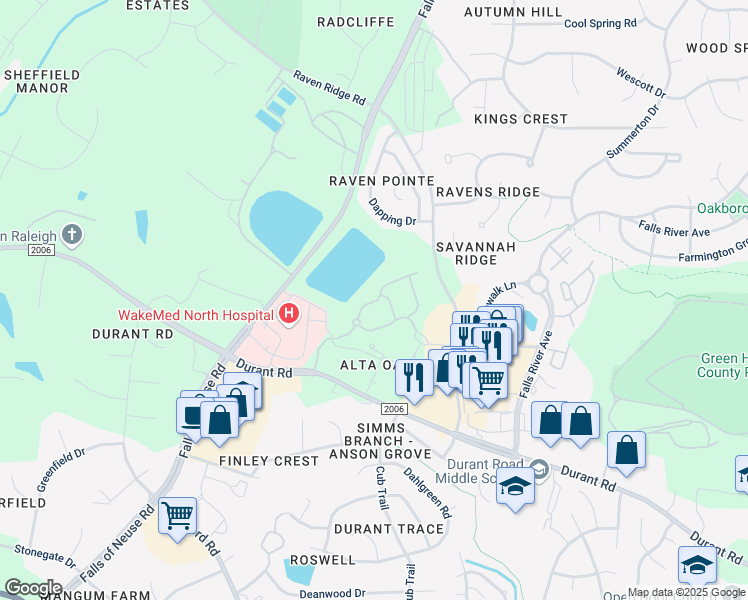 map of restaurants, bars, coffee shops, grocery stores, and more near 1313 Rio Valley Drive in Raleigh
