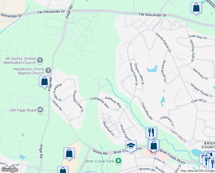map of restaurants, bars, coffee shops, grocery stores, and more near 9506 Collingdale Way in Raleigh