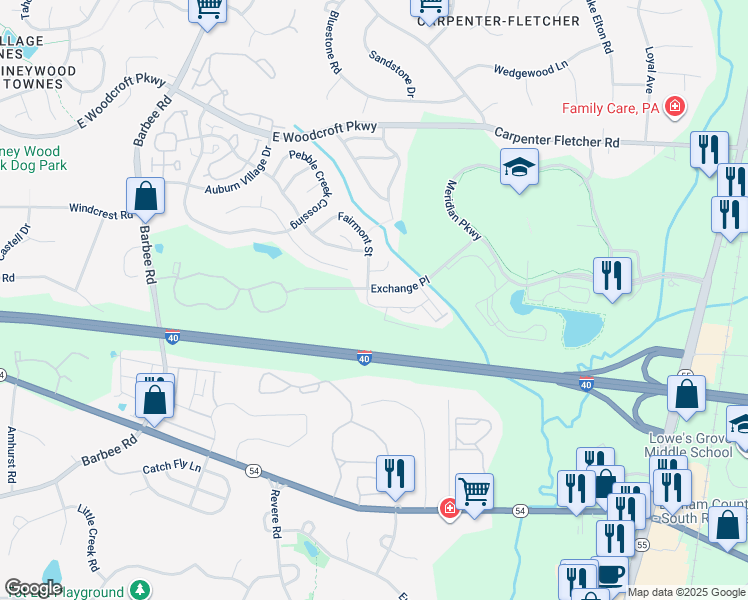 map of restaurants, bars, coffee shops, grocery stores, and more near 1011 Metropolitan Drive in Durham