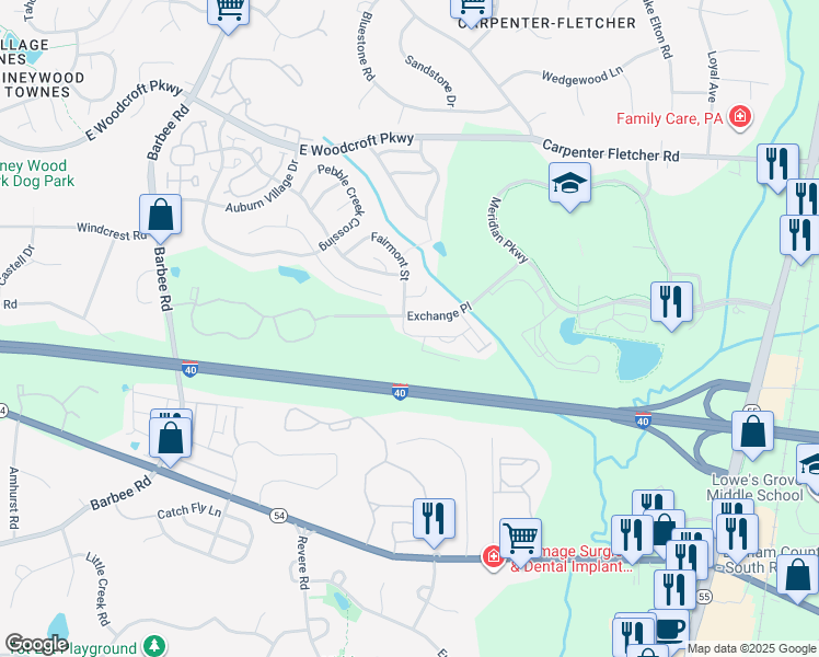 map of restaurants, bars, coffee shops, grocery stores, and more near 1011 Metropolitan Drive in Durham