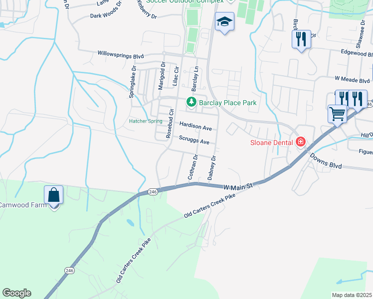 map of restaurants, bars, coffee shops, grocery stores, and more near 208 Davidson Drive in Franklin