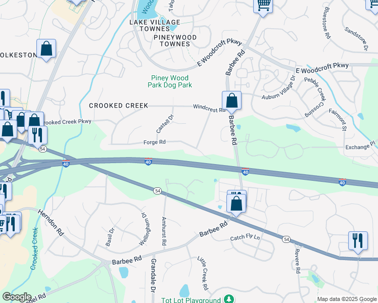 map of restaurants, bars, coffee shops, grocery stores, and more near 912 Forge Road in Durham