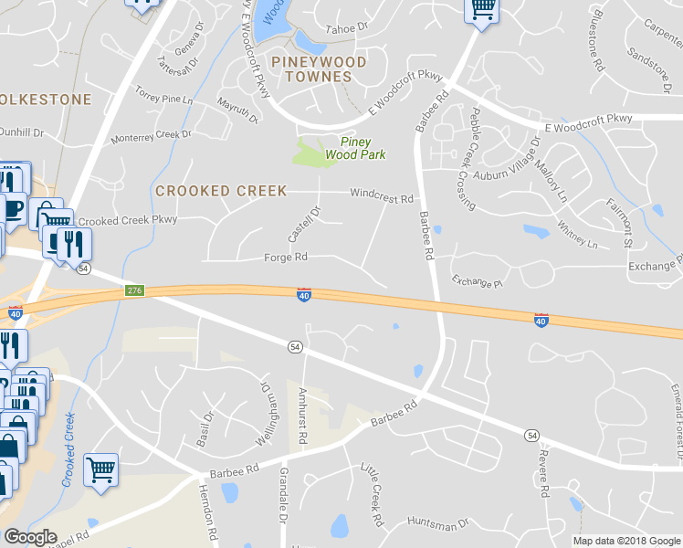 map of restaurants, bars, coffee shops, grocery stores, and more near 912 Forge Road in Durham