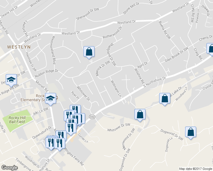 map of restaurants, bars, coffee shops, grocery stores, and more near 1216 Bradford Lane in Knoxville