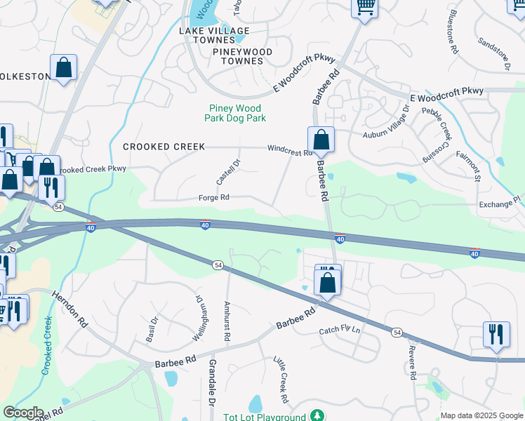 map of restaurants, bars, coffee shops, grocery stores, and more near 912 Forge Road in Durham