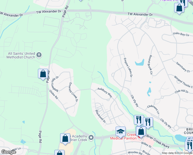 map of restaurants, bars, coffee shops, grocery stores, and more near 9506 Collingdale Way in Raleigh