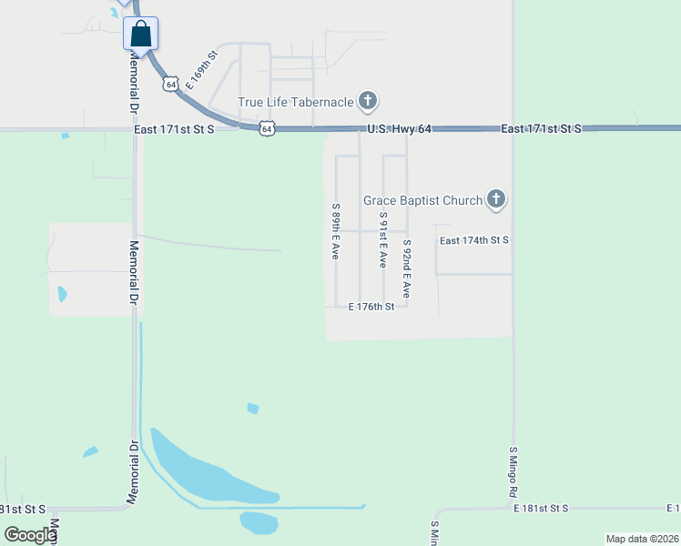 map of restaurants, bars, coffee shops, grocery stores, and more near 17451 South 89th East Avenue in Bixby