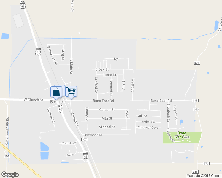 map of restaurants, bars, coffee shops, grocery stores, and more near 109 Leonard Drive in Bono