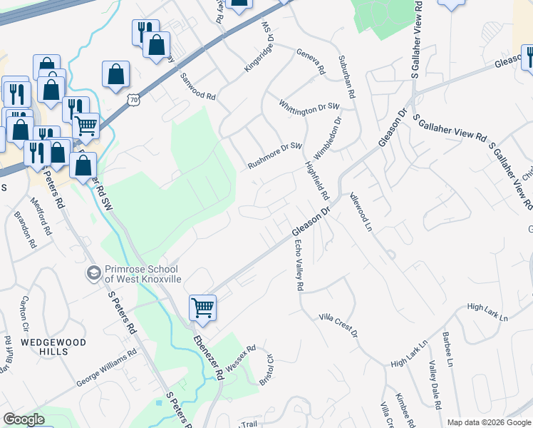map of restaurants, bars, coffee shops, grocery stores, and more near 306 Althrope Way in Knoxville