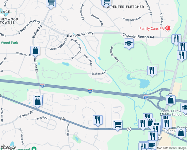 map of restaurants, bars, coffee shops, grocery stores, and more near 1011 Metropolitan Drive in Durham