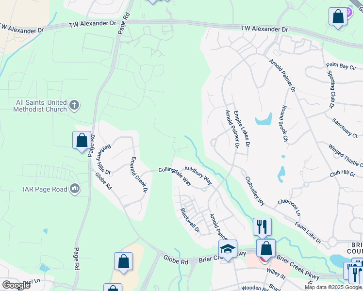 map of restaurants, bars, coffee shops, grocery stores, and more near 9506 Collingdale Way in Raleigh