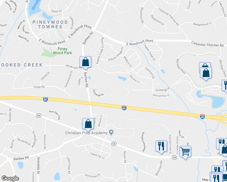 map of restaurants, bars, coffee shops, grocery stores, and more near 1400 Exchange Place in Durham