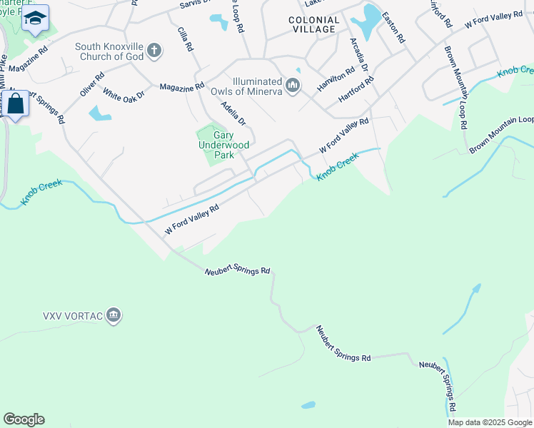 map of restaurants, bars, coffee shops, grocery stores, and more near 712 West Ford Valley Road in Knoxville