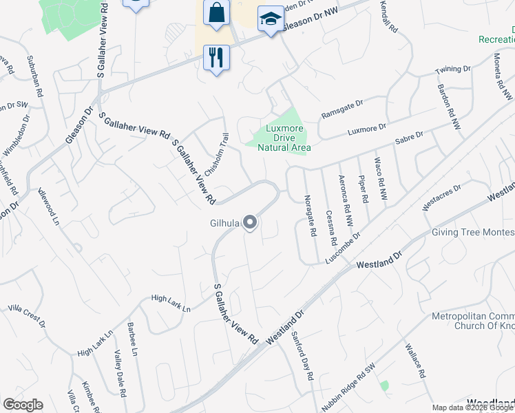 map of restaurants, bars, coffee shops, grocery stores, and more near 724 South Gallaher View Road in Knoxville