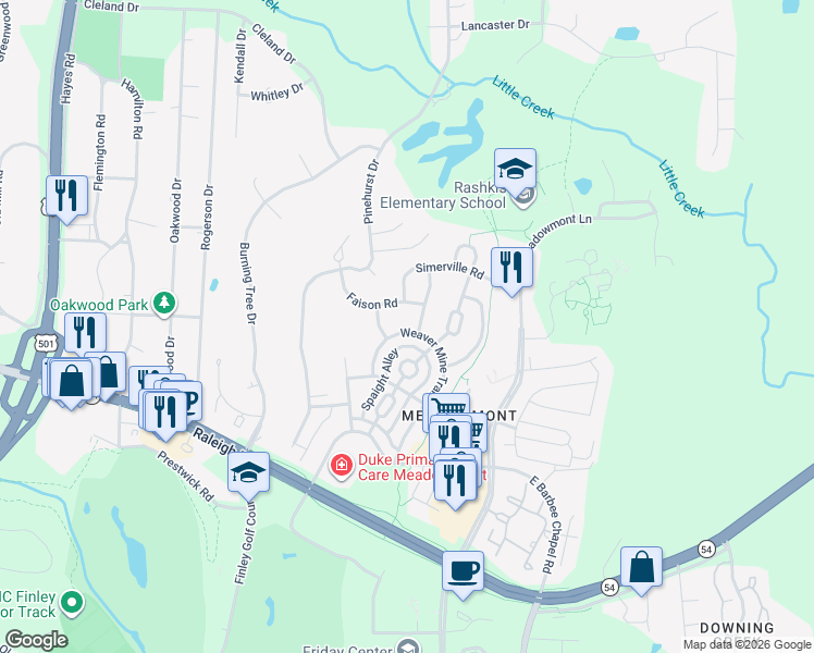 map of restaurants, bars, coffee shops, grocery stores, and more near 403 Weaver Mine Trail in Chapel Hill