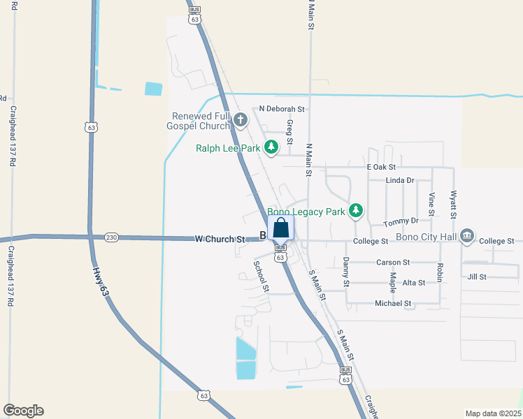 map of restaurants, bars, coffee shops, grocery stores, and more near 103 Ash Street in Bono