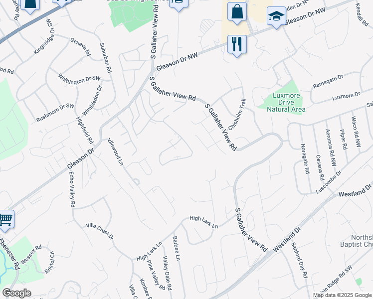 map of restaurants, bars, coffee shops, grocery stores, and more near 621 Rain Forest Road in Knoxville