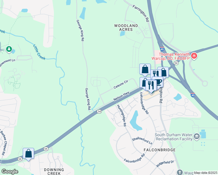 map of restaurants, bars, coffee shops, grocery stores, and more near 204 Celeste Circle in Chapel Hill