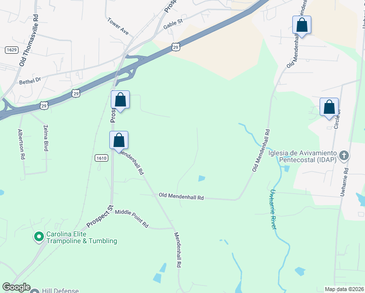 map of restaurants, bars, coffee shops, grocery stores, and more near 5749 Cedar Post Street in Archdale