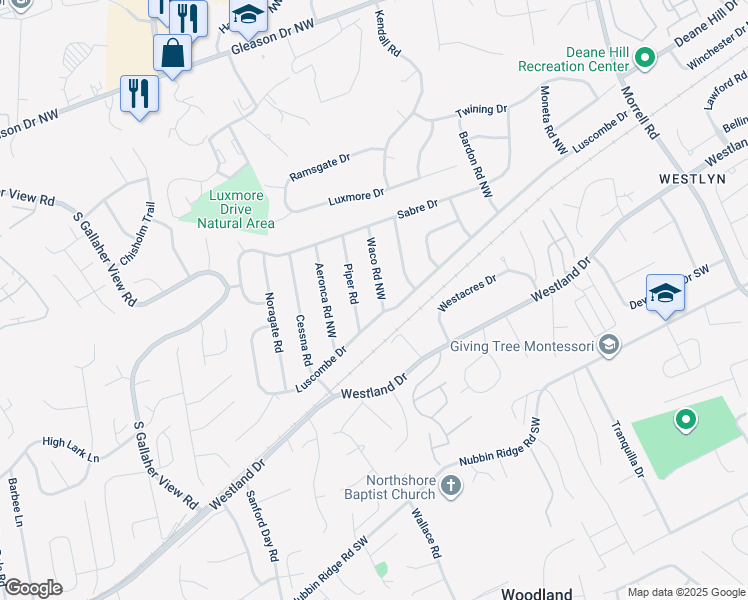 map of restaurants, bars, coffee shops, grocery stores, and more near 8001 Luscombe Drive in Knoxville