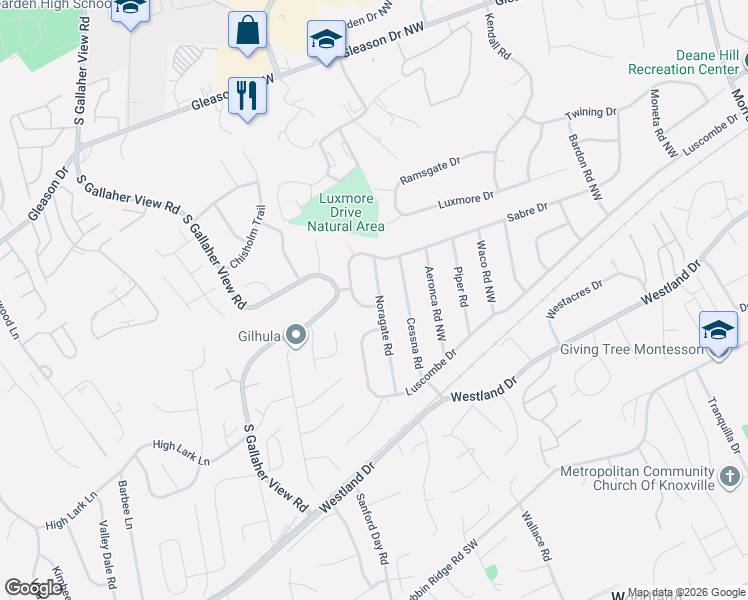 map of restaurants, bars, coffee shops, grocery stores, and more near 801 Normandy Drive Southwest in Knoxville