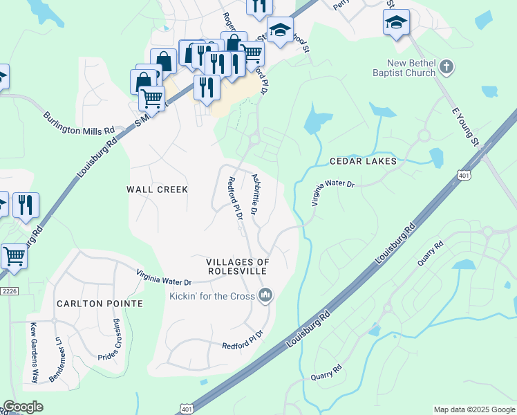 map of restaurants, bars, coffee shops, grocery stores, and more near 637 Ashbrittle Dr in Rolesville
