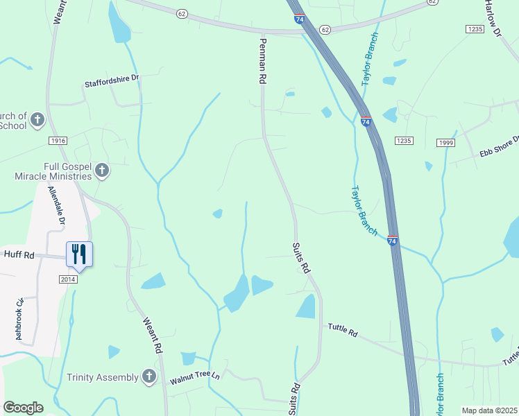 map of restaurants, bars, coffee shops, grocery stores, and more near 7039 Suits Road in Archdale