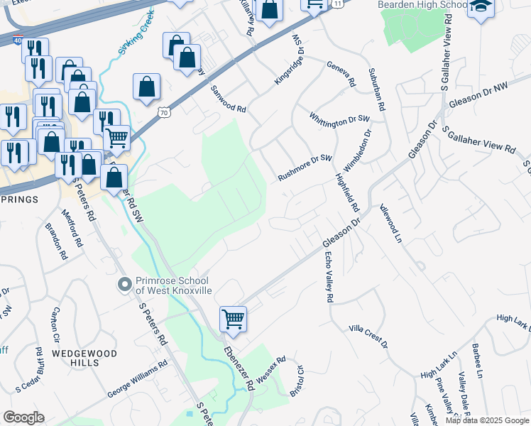 map of restaurants, bars, coffee shops, grocery stores, and more near 8813 Aragon Lane in Knoxville