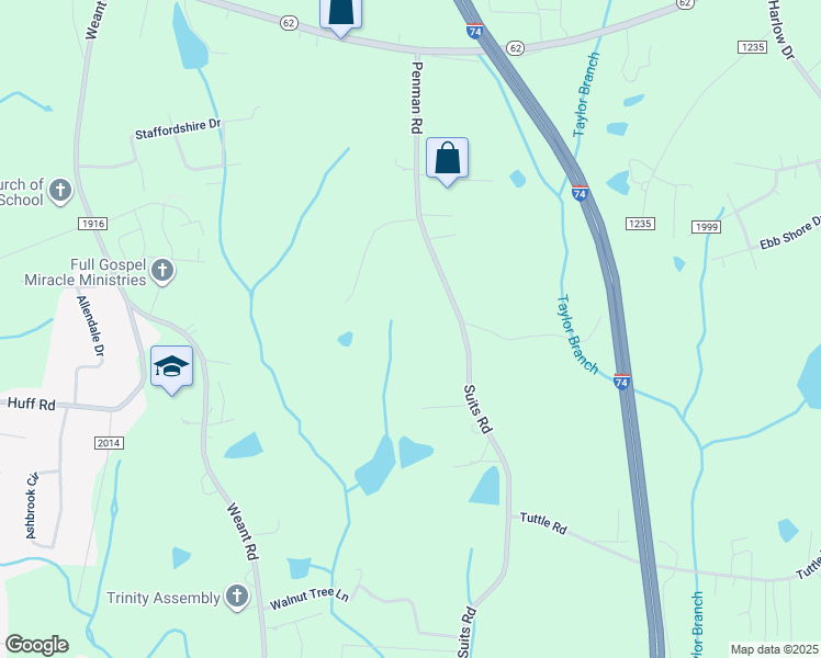 map of restaurants, bars, coffee shops, grocery stores, and more near 7039 Suits Road in Archdale