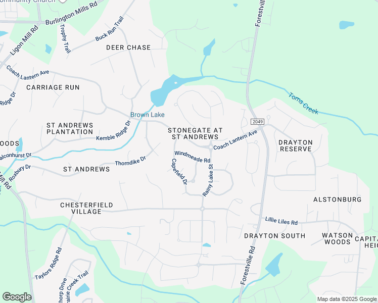 map of restaurants, bars, coffee shops, grocery stores, and more near 3713 Windmeade Road in Wake Forest