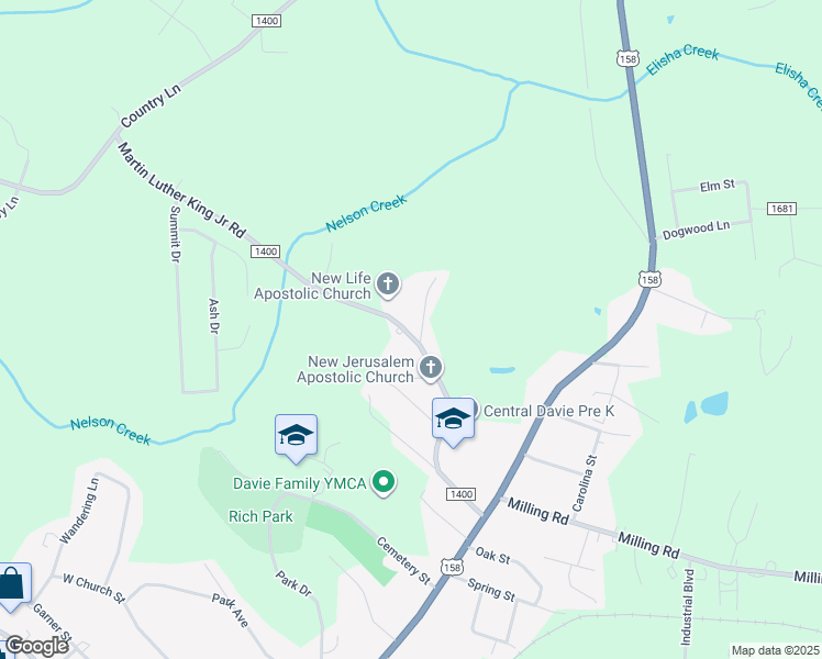 map of restaurants, bars, coffee shops, grocery stores, and more near 344 Campbell Road in Mocksville