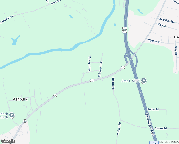 map of restaurants, bars, coffee shops, grocery stores, and more near Sandy Lane in Rocky Mount