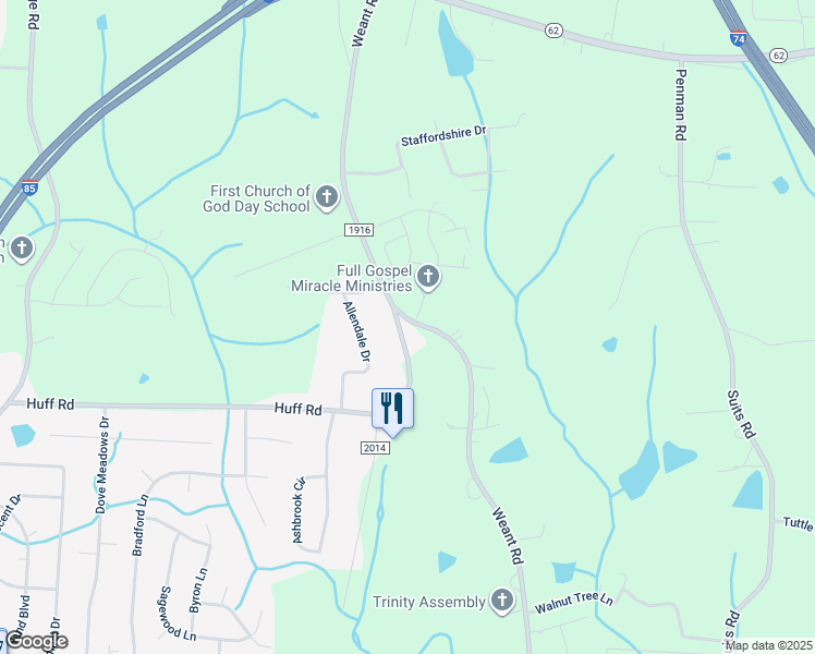 map of restaurants, bars, coffee shops, grocery stores, and more near 6793 Weant Road in High Point