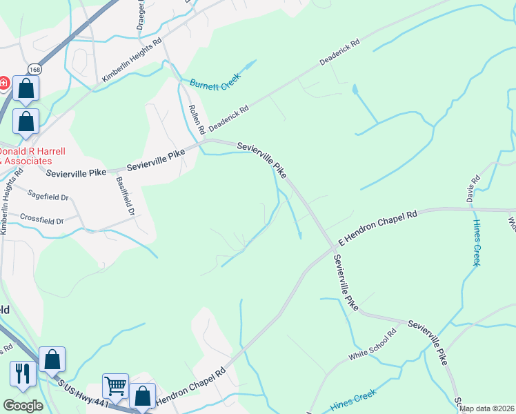 map of restaurants, bars, coffee shops, grocery stores, and more near 555 Bedloe Way in Knoxville