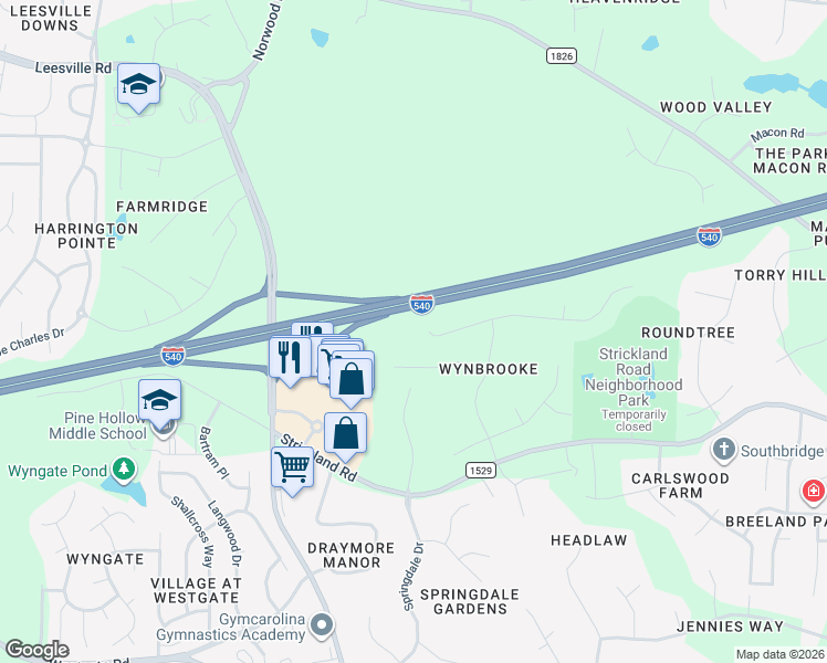 map of restaurants, bars, coffee shops, grocery stores, and more near 13022 Edsel Drive in Raleigh