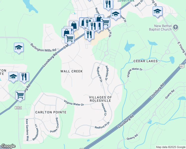 map of restaurants, bars, coffee shops, grocery stores, and more near 510 Littleport Drive in Rolesville